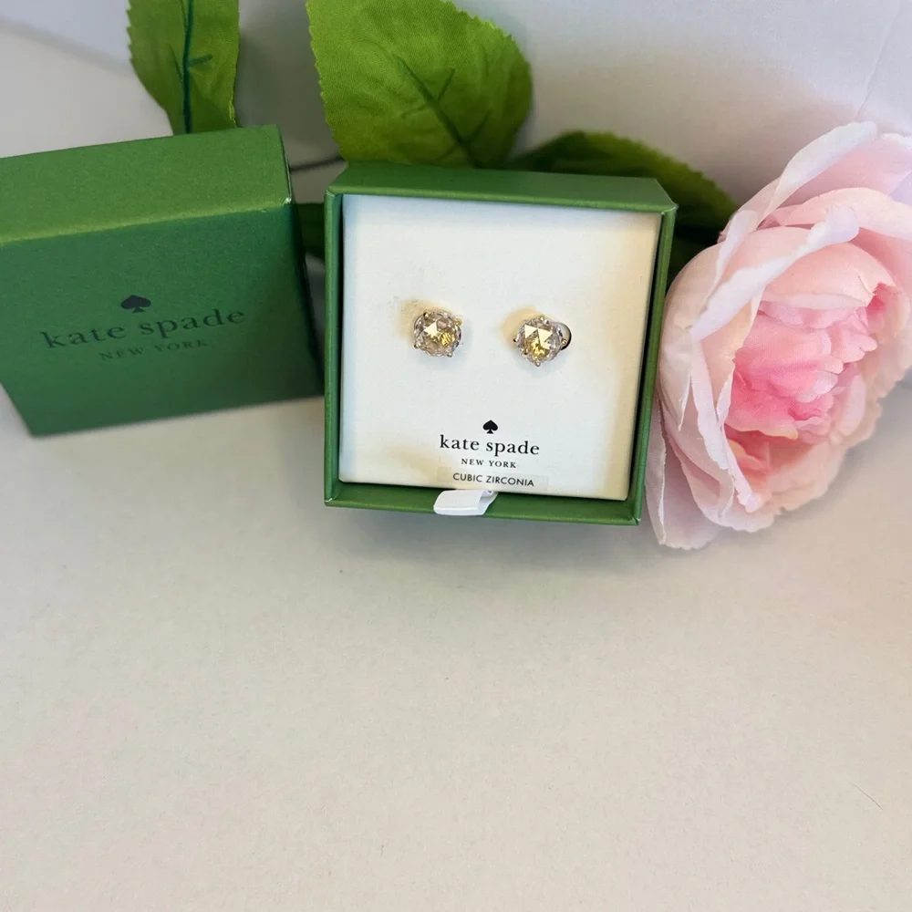 Kate Spade Beautiful Clear/Gold Stud Earrings - Picture 2 of 4